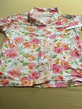 Tahari Pastel Floral Button-Up Top in Pink, Peach & Green